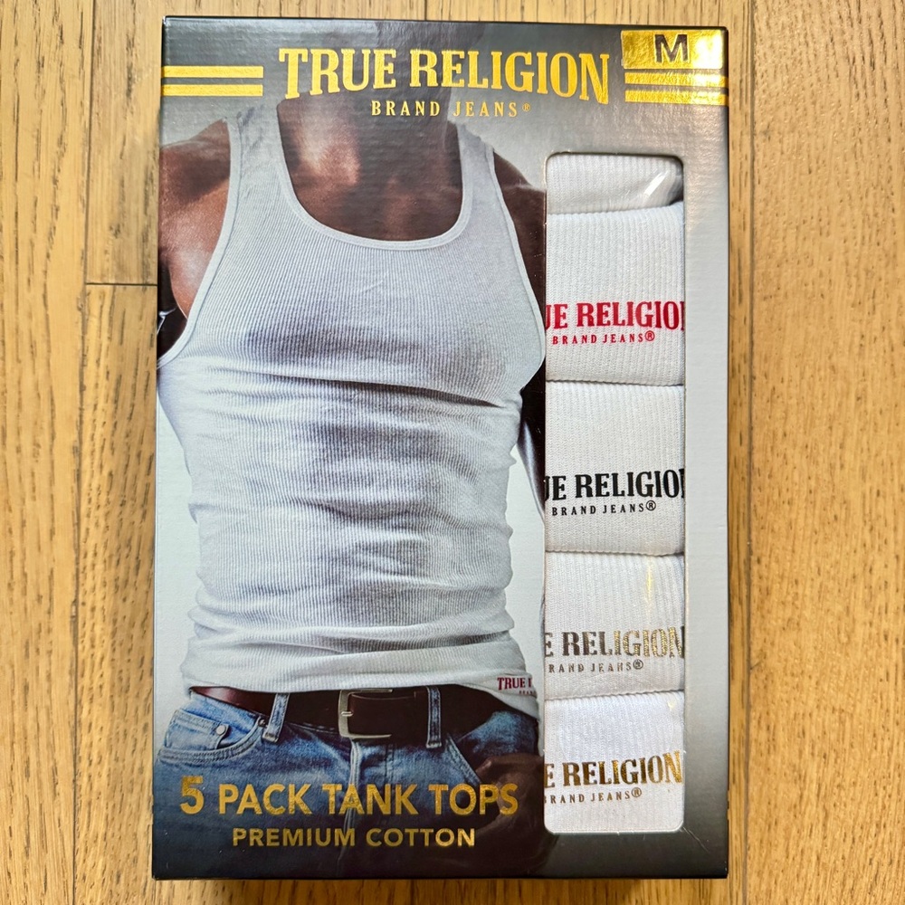 True Religion 5 Pack Men’s White Tank Tops NWT Size M